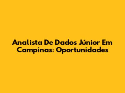 Analista De Dados Júnior Em Campinas: Oportunidades