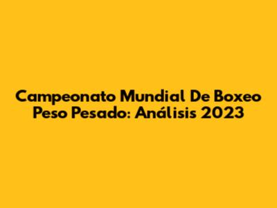 Campeonato Mundial De Boxeo Peso Pesado: Análisis 2023