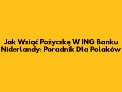 Jak Wziąć Pożyczkę W ING Banku Niderlandy: Poradnik Dla Polaków