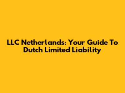 LLC Netherlands: Your Guide To Dutch Limited Liability
