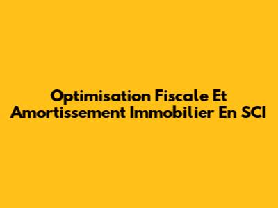 Optimisation Fiscale Et Amortissement Immobilier En SCI