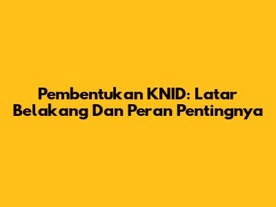 Pembentukan KNID: Latar Belakang Dan Peran Pentingnya