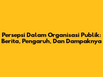Persepsi Dalam Organisasi Publik: Berita, Pengaruh, Dan Dampaknya