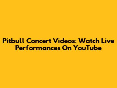 Pitbull Concert Videos: Watch Live Performances On YouTube