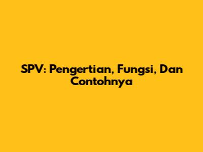 SPV: Pengertian, Fungsi, Dan Contohnya