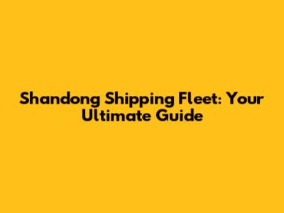Shandong Shipping Fleet: Your Ultimate Guide