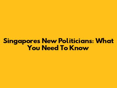 Singapore's New Politicians: What You Need To Know