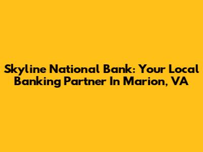 Skyline National Bank: Your Local Banking Partner In Marion, VA