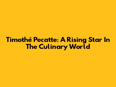 Timothé Pecatte: A Rising Star In The Culinary World