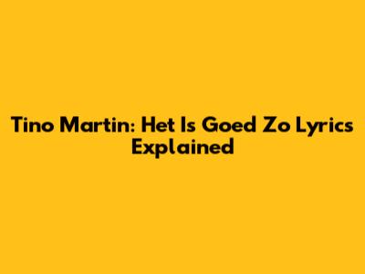 Tino Martin: "Het Is Goed Zo" Lyrics Explained