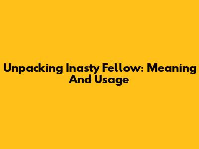 Unpacking 'Inasty Fellow': Meaning And Usage